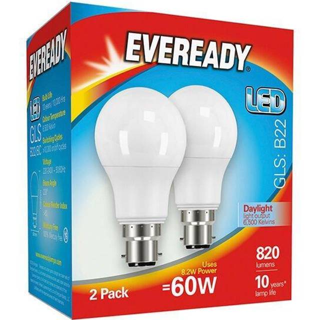 Eveready LED GLS Bc B22 6500k Daylight Pack of 2 8.8w
