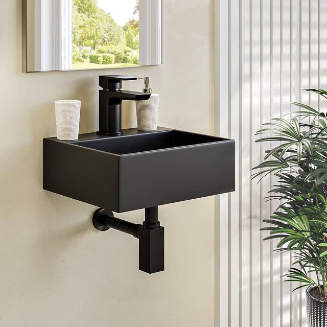 Cloakroom Black Wall Hung Basin 330mm - Houston - Black