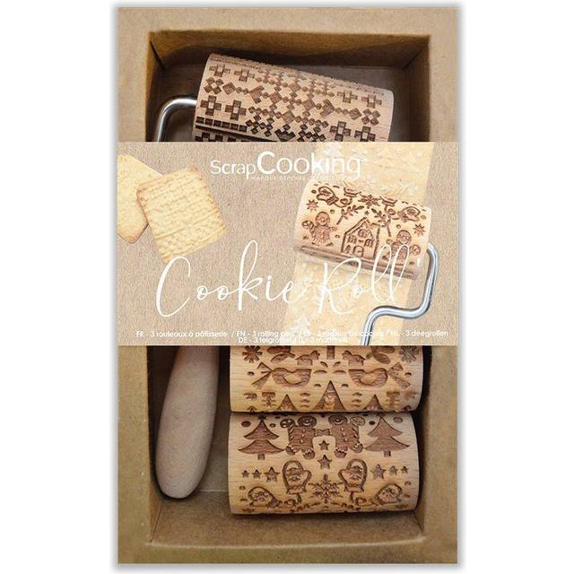 ScrapCooking - Xmas Cookie Roll Kit - 3 miniträbaksrullar med mönster - dekorerade graverade fotavtryck - kakdekoration, sandblästring, kakor - 3798