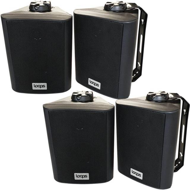 2x pair 4" outdoor rated black stereo wall speakers 70w 8 ohm ip55 weatherproof