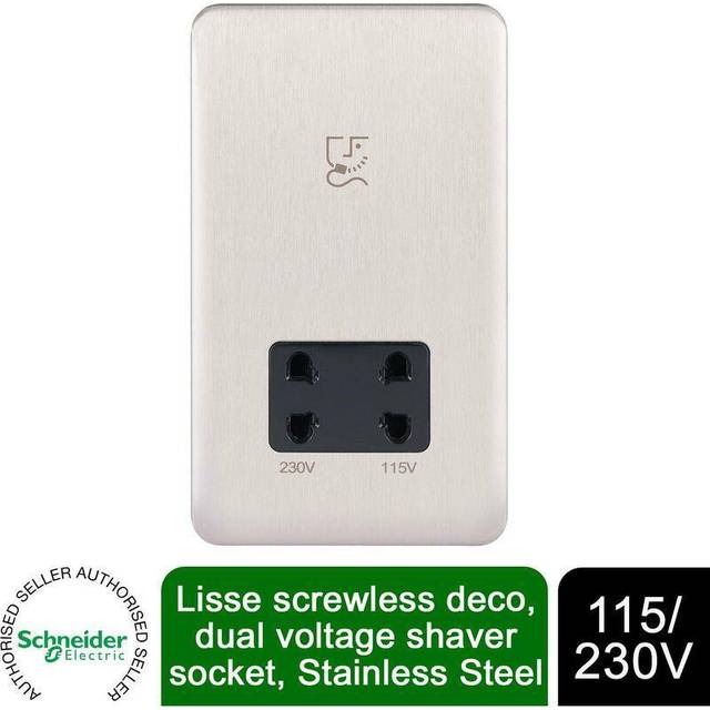 Schneider LSD Shaver Socket 115/230V Black Insert - Stainless Steel - GGBL7090BSSS