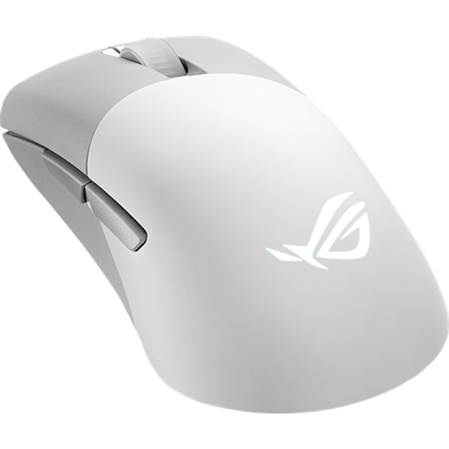 ASUS ROG Gladius III trådlös AimPoint spelmus, anslutning (24 GHz RF, Bluetooth, trådbunden), 36 000 DPI-sensor, 6 programmerbara knappar, ROG SpeedNova, utbytbara strömbrytare, paracordkabel, vit