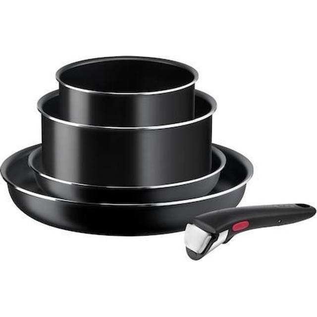 Tefal Ingenio Easy On set med 2 pannor 22/28 cm + 2 kastruller 16/20 cm + avtagbart handtag, utbytbara, non-stick kokkärl, titanbeläggning, termosignal, diskmaskinsäker, ugnssäker