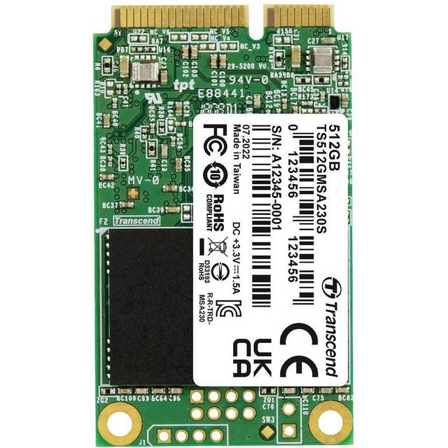 Transcend MSA230S 512 GB SATA III 6 Gb/s mSATA Internal Solid State Drive (SSD) 3D TLC NAND (TS512GMSA230S)