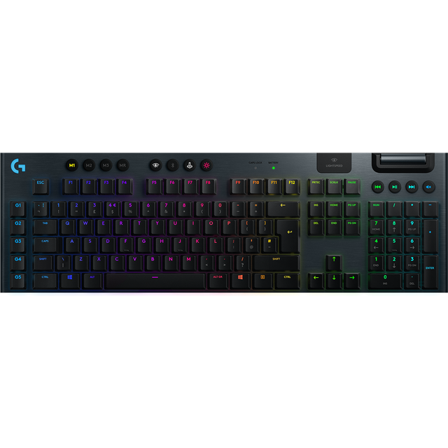 Logitech G Lightspeed 915 Trådlöst mekaniskt speltangentbord med GL-Clicky-tangenter med låg profil, ultrafin design, 30 timmars batteritid, QWERTY UK-layout - svart