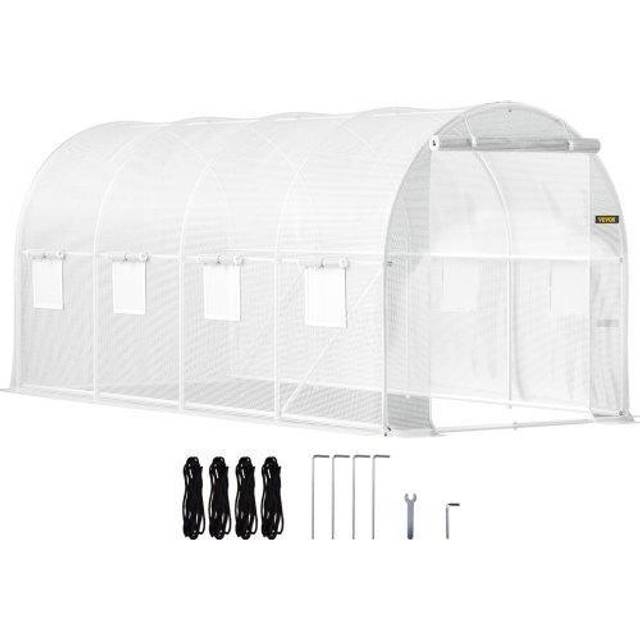 Mophorn - 15 x 7 x 7 ft Walk-in Tunnel Greenhouse, Portable Plant Hot House with Galvanized Steel Hoops, 1 Top Beam, 2 Diagonal Poles, 2 Zippered