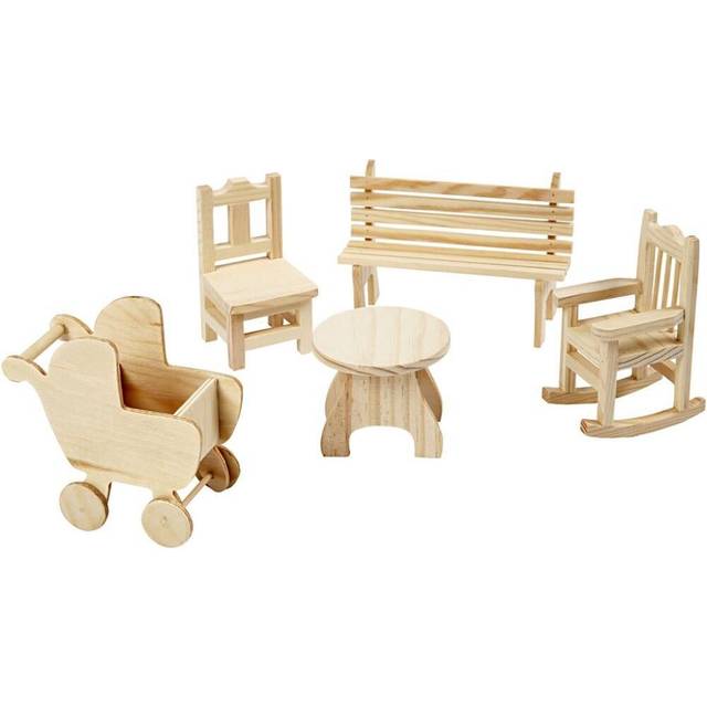Minimöbler - 50 St., Stol, Bänk, Gungstol, Bord, Barnvagn, H: 5,8-10,5 cm - Hus, möbler och figurer