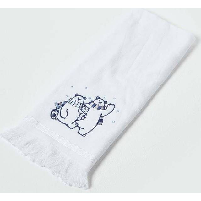 Homescapes 100% Cotton Polar Bear Embroidered Christmas Tea Towel - White