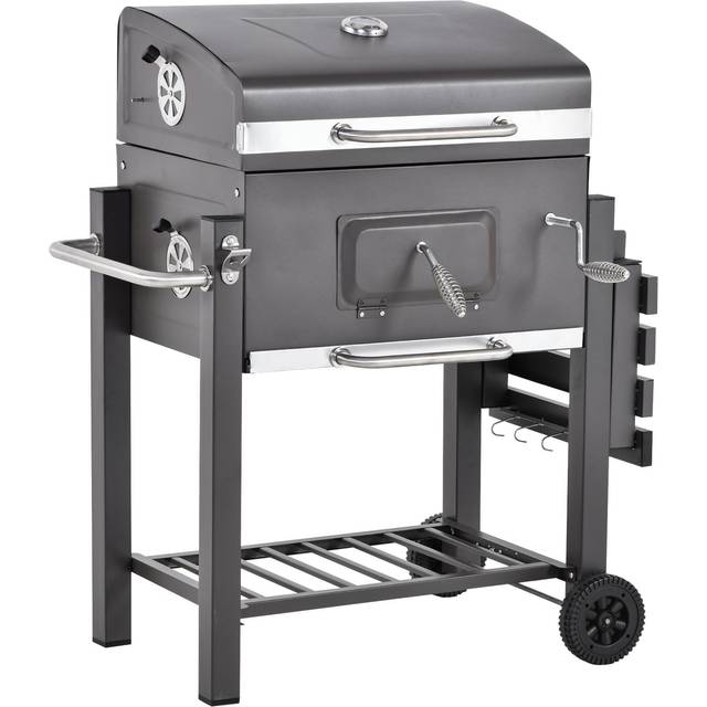 Outsunny Charcoal Grill Bbq Trolley Backyard Garden Smoker Barbecue W/ Shelf Side Table Wheels Built-in Thermometer