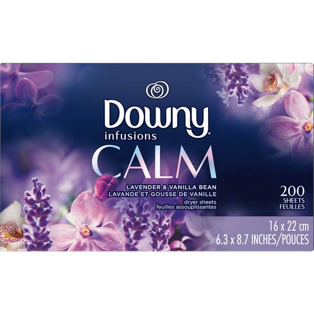 Downy Infusions Dryer Sheets Laundry Fabric Softener  Calm Scent  Lavender & Vanilla Bean  200 Count