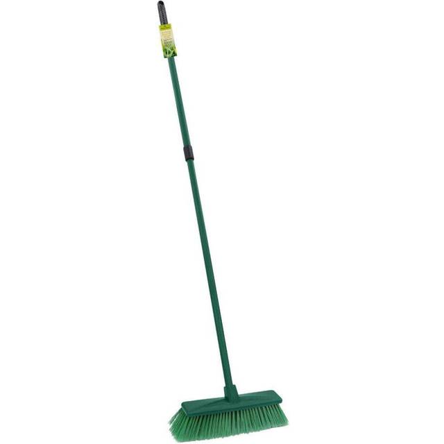 JVL Outdoor Soft Bristle Broom with Telescopic Handle, Green - Green