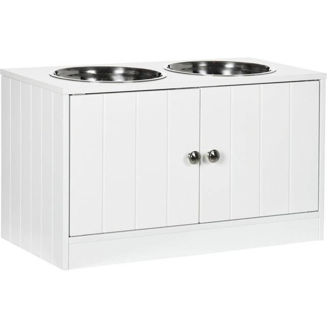 PawHut Raised Dog Bowls for Large Dogs Feeding Station w/ Stand - Storage - White | TJ Hughes