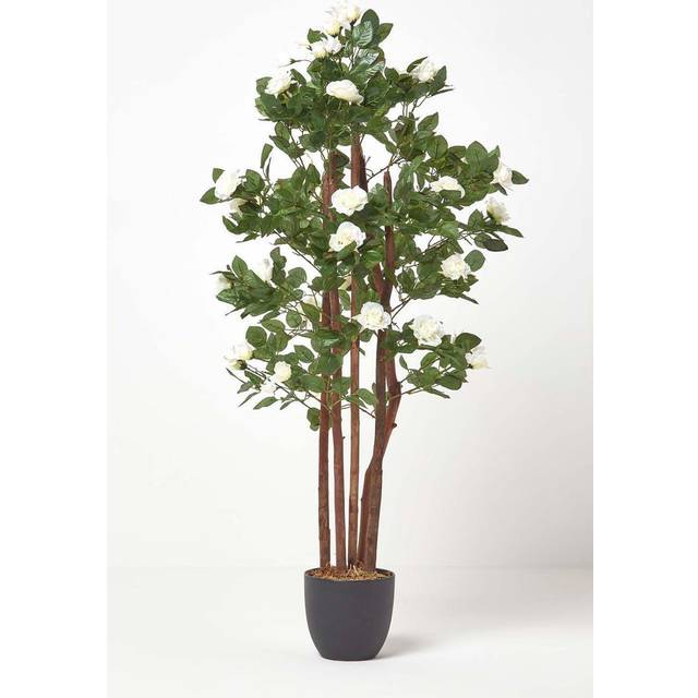 Artificial Rose Tree with White Roses & Real Wood Trunk, Potted, 4 Ft