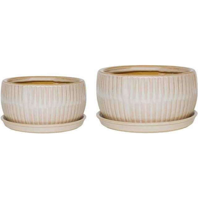 Set of 2 Round Reactive Glaze Bonsai Plant Pots - White