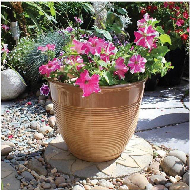 Glazed Ceramic Effect Plastic Decorative Garden Plant Pot Planter - Brown