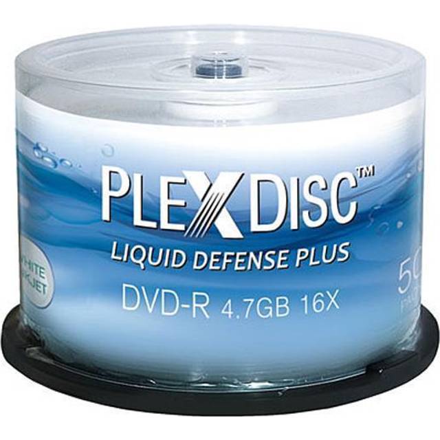 PlexDisc Water Resistant Glossy White Inkjet Printable DVD-R 16x 4.7GB  50 Disc Spindle