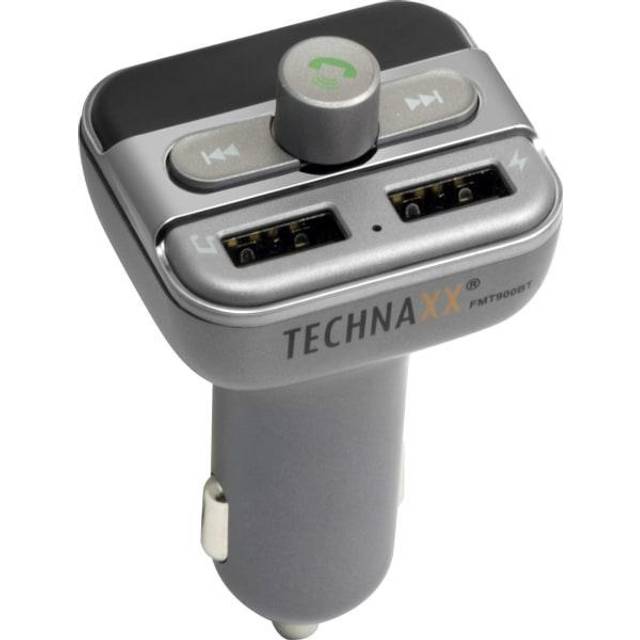 Technaxx Bluetooth FM-sändare för bil, handsfreesats med 2 USB-laddningsportar – MP3/WMA musikspelare, radio, inbyggd LED-frekvensdisplay – Bluetooth-sändare för bil FMT900BT