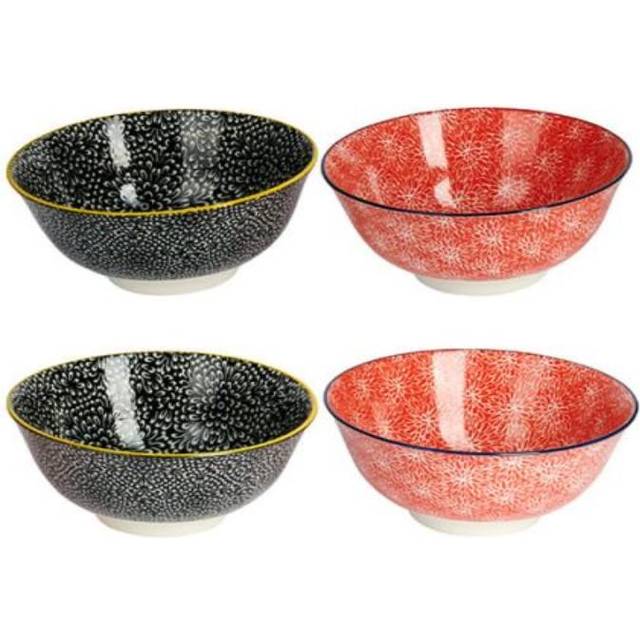 KitchenCraft 4-Piece Ceramic Cereal Dessert Bowl Set - Red / 16cm