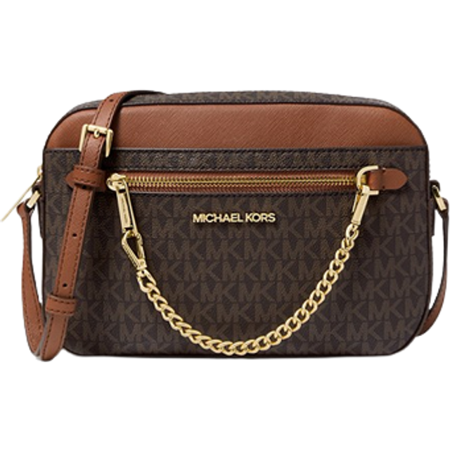 Michael Kors WoMens Jet Set Item Large East West Signature Leather Zip Chain Crossbody Handbag (Brown PVC/Brown) - One Size