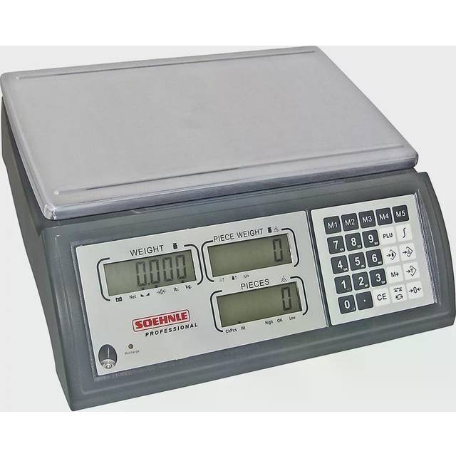 Soehnle with three display fields, with three display fields, weighing range up to 15 kg, read-out accuracy 0.5 g, weighing plate 360 x 240 mm