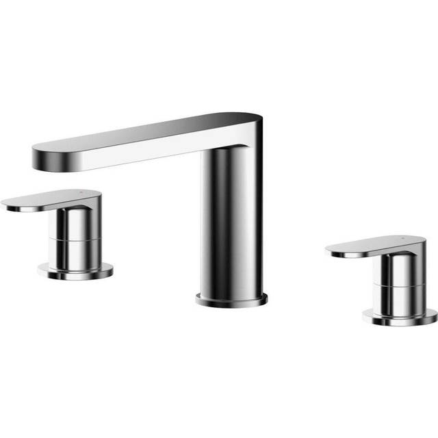 Nuie Binsey Chrome Twin Lever Deck Mounted 3 Hole Bath Filler Tap - BI