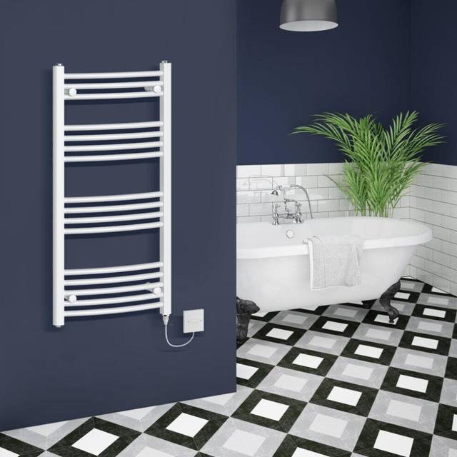 Warmehaus - Curved White Electric Heated Towel Rail Manual 1000x500mm 500W