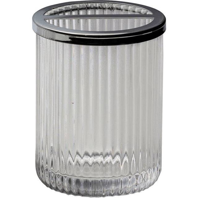 Regent Ribbed Glass Chrome Toothbrush Holder - Clear - One Size