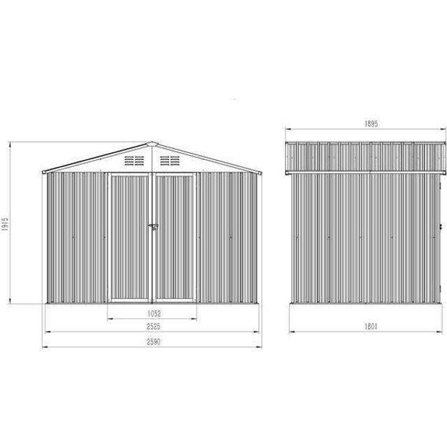 KMS - birchtree Garden Shed Metal Apex Roof 8FT x 6FT Outdoor Storage With Free Foundation Anthracite White