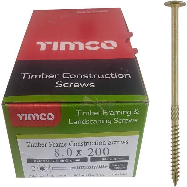 Timco - Wafer Head Exterior Green Timber Screws - 8.0 x 200