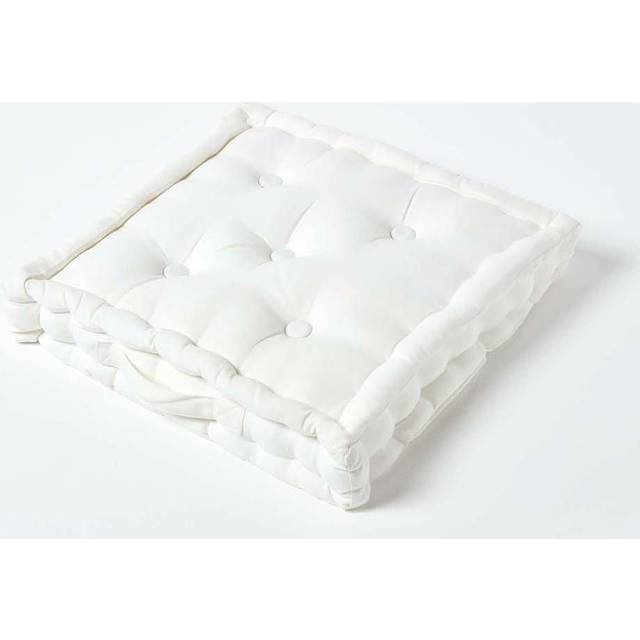 Homescapes 100% Cotton Plain Floor Cushion, 50 x 50 x 10 cm, White, OEKO-TEX Certified, Handcrafted, 20 x 20 x 4"