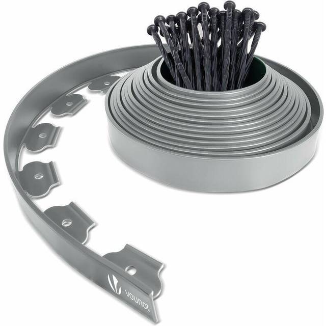 VOUNOT Plastic Garden Edging, Flexible Lawn Edging with 30 Pegs, Grey 10m