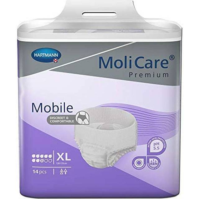 MoliCare Premium mobila engångsbyxor: diskret användning vid inkontinens för kvinnor och män; 8 droppar, storlek XL (130–170 cm höftomkrets), 14 stycken