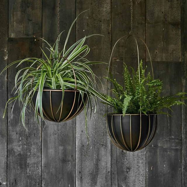 Ivyline Indoor Kensington Brass Tall Hanging Planter - H60Cm X D24Cm, Yellow