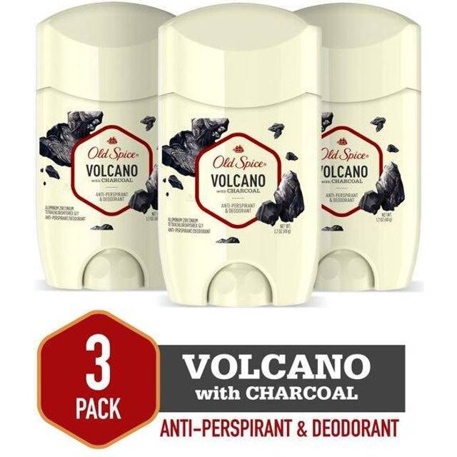 Old Spice Invisible Solid Antiperspirant Deodorant for Men Volcano with Charcoal Scent, 2.6 oz, 3 Pack