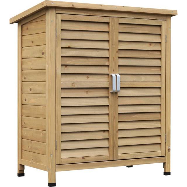 Outsunny Garden Storage Shed Solid Fir Wood Garage Organisation w/ Doors Natural | TJ Hughes