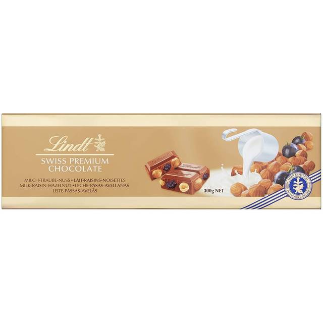 Lindt Gold Bar Milk Chocolate, Hazelnut and Raisin 300g