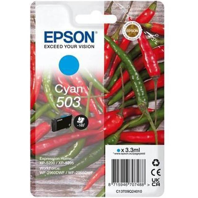 Epson 503 Singlepack - 3.3 ml - cyan - original - blister med RF-larm/akustiskt larm - bläckpatron - för Expression Home XP-5200, XP-5205, WorkForce WF-2960DWF, WF-2965DWF