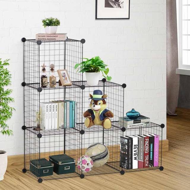 HOMCOM DIY 6 Cube Metal Wire Rack Interlocking Storage Cabinet