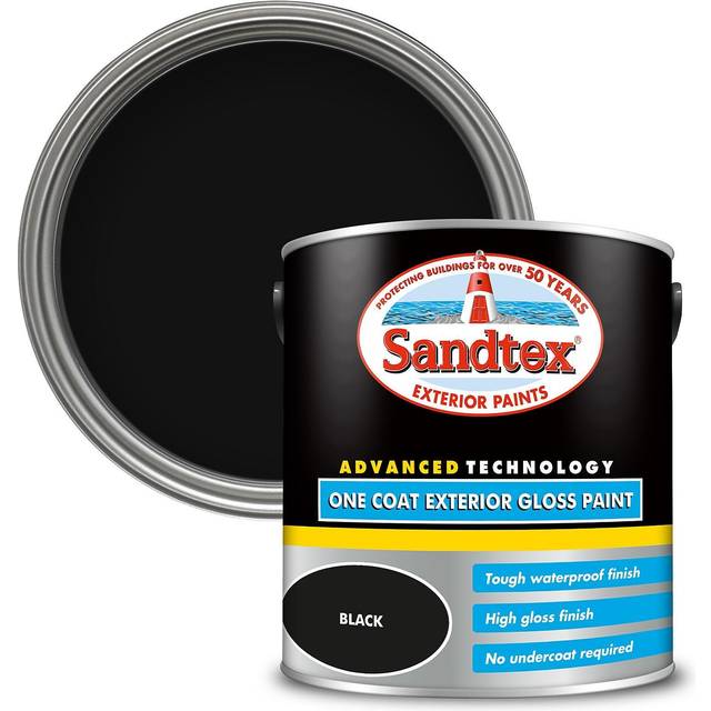 Sandtex One Coat Exterior Gloss Paint, Black 2.5L