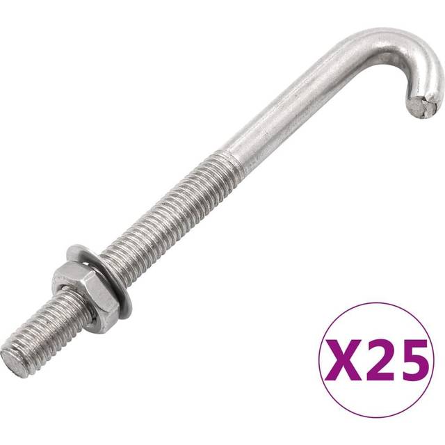 forankret J-bolt 25 sæt med møtrik og spændeskive M8 x 120 mm