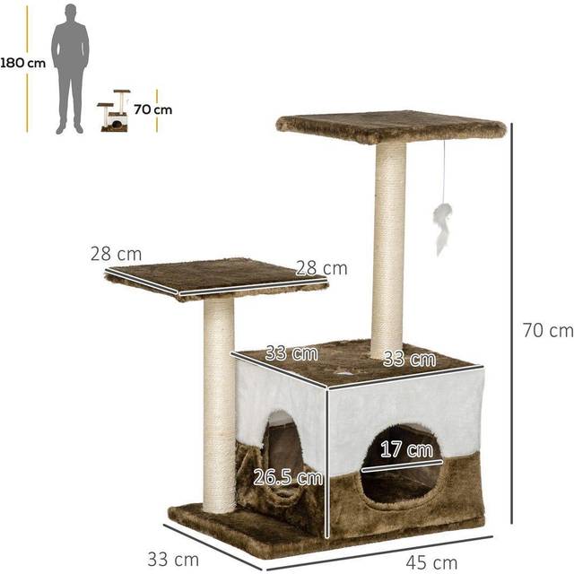 PawHut Cat Tree w/ Sisal Scratching Posts - House - Perches - Toy Mouse - Brown | TJ Hughes