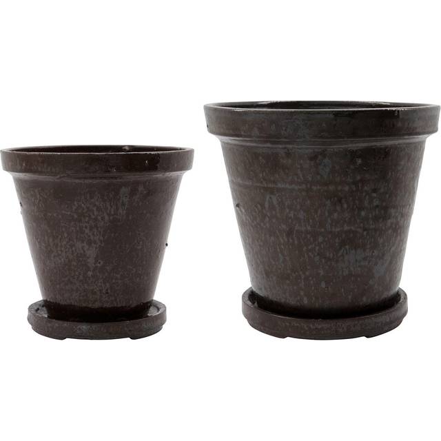 Flower pot with tray 2-pack, Brown H16xØ18/H20xØ22