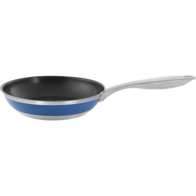 Chantal Nonstick 8 inch Stripes Fry pan  Brushed Stainless Steel  Blue Cove