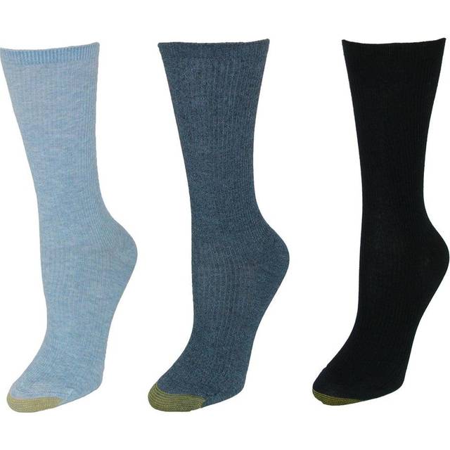 Gold Toe Women's Non Binding Ribbed Crew Socks (3 Pair Pack) - Blue - Blue Multi (one size)