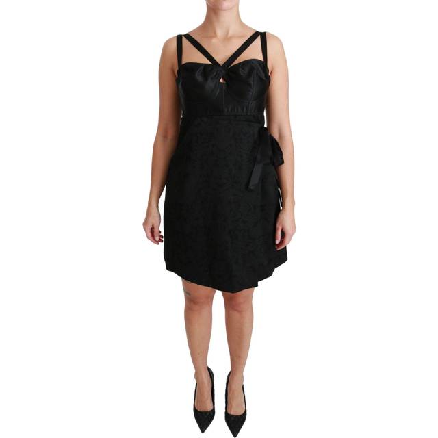Dolce & Gabbana Black Stretch Satin Jacquard Mini Dress - IT46|XL (IT46|XL)