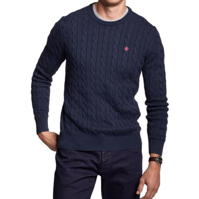 Morris Merino Cable Crew Neck Olive