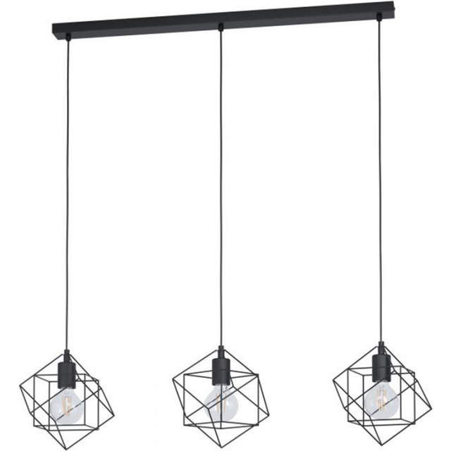 Eglo Straiton Triple Drop Wire Frame Linear Bar Pendant Light in Black