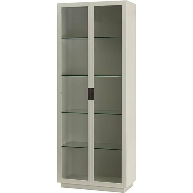 Asplund Frame XL vitrinskåp light grey, svart läderhandtag