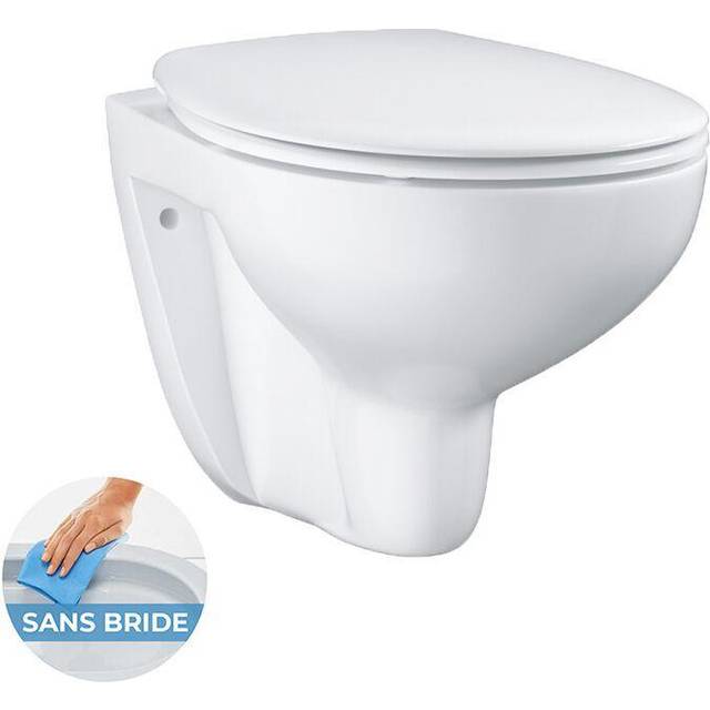 Grohe Bau Ceramic rimless wall-mounted toilet + removable seat (BauClassic)
