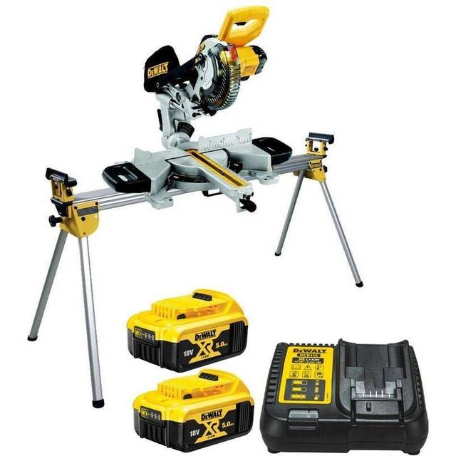 Dewalt DCS365M2 18v Cordless XPS 184mm Mitre Saw, 2 x 5.0ah + DE7023 Leg Stand